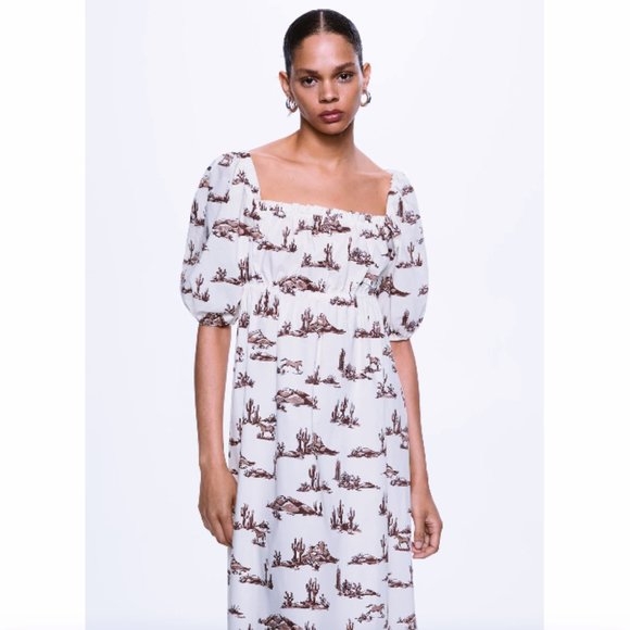 🔥SALE🔥MANGO NWT Desert Horse Print Lace-Up Midi Dress Size 2 - Picture 6 of 8